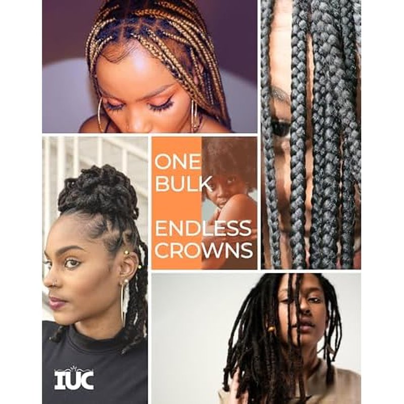IUC Afro Kinkys Bulk Human Hair (16 Inch, 50g, Dark Brown) 4C Afro Kinky-Curly 100% Human Hair, Ideal for Braiding, Twists, Dreadlocks, Loc Repair, Kid-Friendly