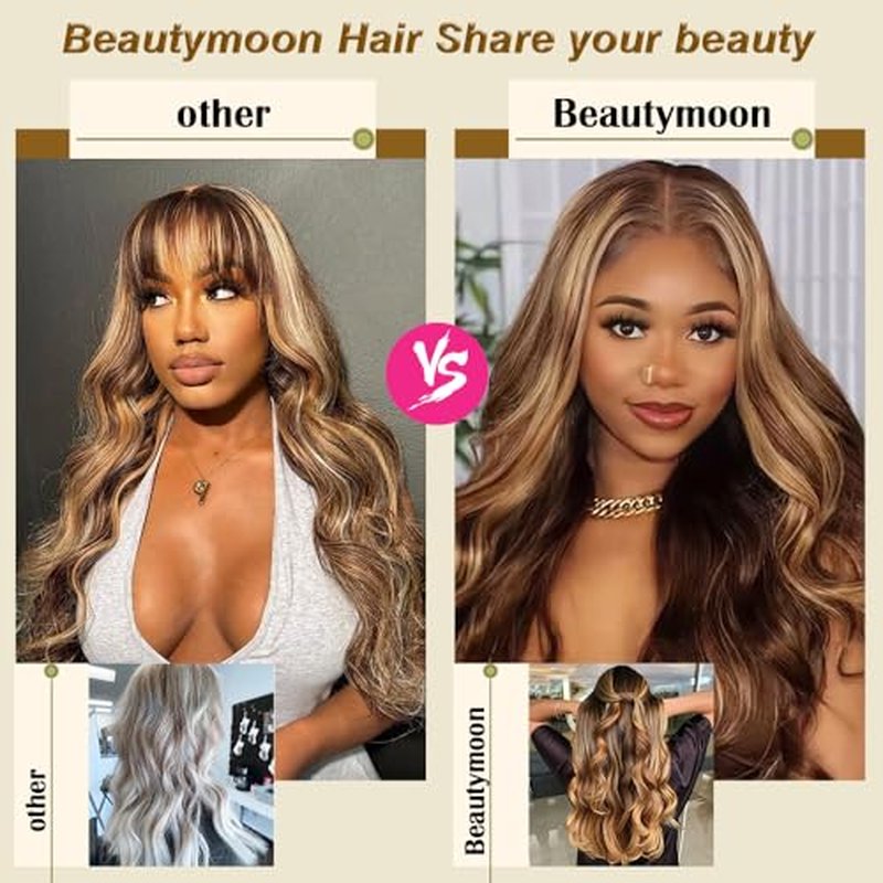Ombre Highlight Body Wave Bundles Human Hair Honey Blonde 3 Bundles Human Hair 18 20 22 Inch Soft and Healthy 100% Unprocessed Brazilian Virgin Remy Hair Double Weft for Black Women p4-27