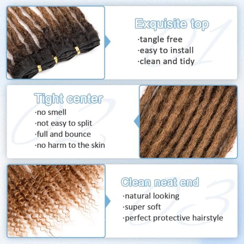 Originea 0.6cm 6-18 Inch 100% Human Hair Dreadlock Extensions Curly Ends Loc Extensions Human Hair For Women/Kids Handmade Permanent Loc Extensions Can Be Dyed Bleached Curled T27# 12 inch 30 Strands