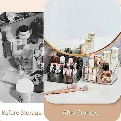 Makeup Organizer Cosmetics Storage Box, Large Capacity Make Up Brush Holder Organizer Vanity Accessories, Bathroom Countertops, Desk Storage Container, Cosmetic Display cases(White-L)