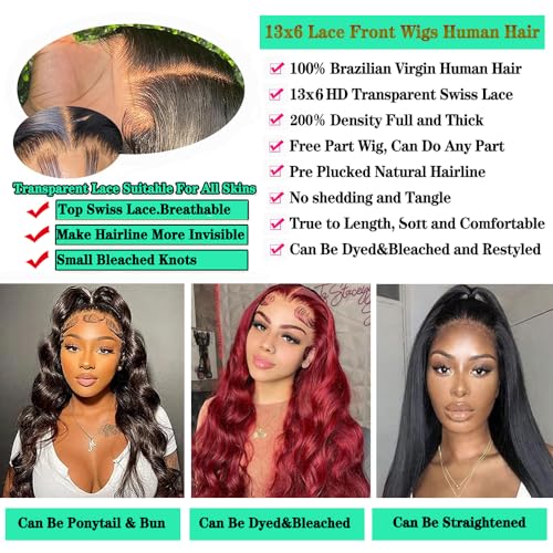 Body Wave Lace Front Wigs Human Hair 13x6 Lace Front Wigs Human Hair 200% Density 26 Inch 13x6 HD Lace Frontal HumanHair Wigs for Black Women With BabyHair
