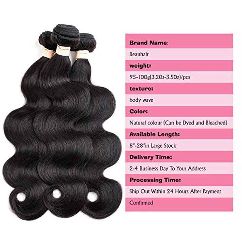 Brazilian Body Wave Virgin Hair Bundles with Lace Closure(18 20 22 with 16closure) Human Hair Unprocessed Body Wave Hair with Closure 4X4 Lace Free Part Natural Black Hair