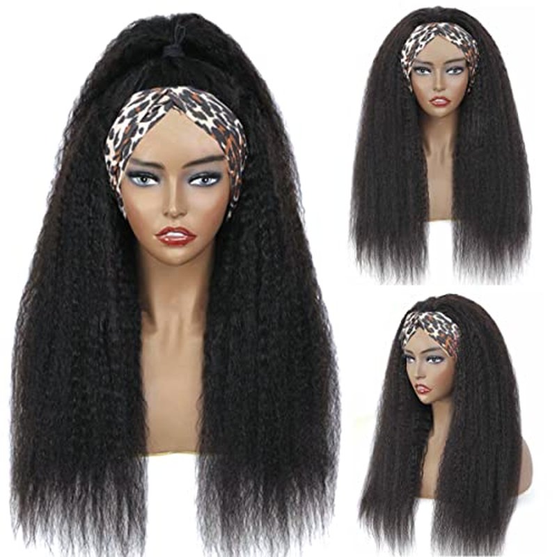 SUPERNOVA Kinky Straight Human Hair Brazilian 180% Wig - Yaki Straight Wigs with Black Headband - Kinky Afro Wigs for Black Women (18 inches)