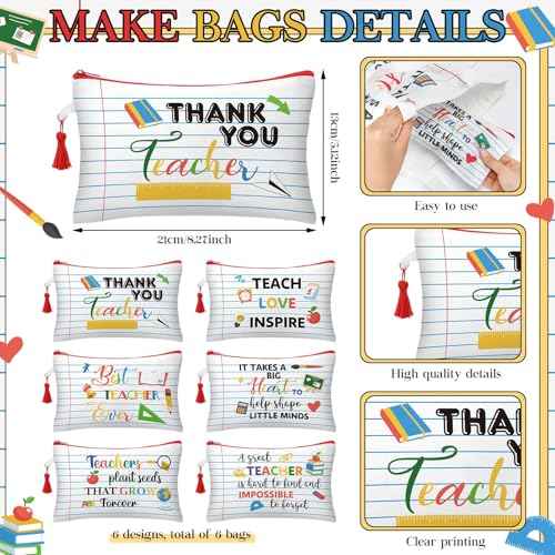 Paterr 12 Pcs Christmas Teacher Appreciation Gift for Women Christmas Gifts Ideas Basket Filler Canvas Teacher Tote Bag with Makeup Bag Notebook Style for Office School Classroom Supplies