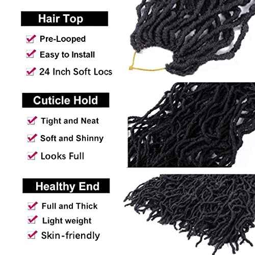 7 Packs 24 Inch Soft Locs Crochet Hair Pre Looped Faux Locs Crochet Braids for Butterfly Locs Dreadlocs Synthetic Hair For Black Women (1B, 24 Inch (Pack of 7))