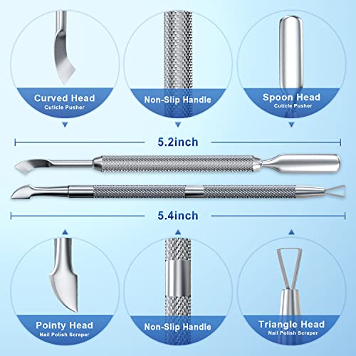 2PCS Metal Silver Cuticle Pusher and Scraper, Nail Trimmer Cutter Stainless Steel Gel Scraper Tool, Nail Polish Remover Peeler Durable Salon Manicure Pedicure Cleaner for Fingernail and Toenail