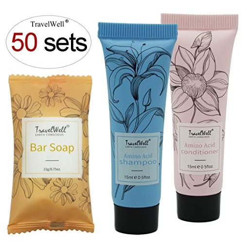 Travel Well Mini Shampoo & Conditioner Set with Soap Bars - Hotel Shampoo & Conditioner Supplies for Guests - Travel-Size Bulk Toiletries - Individual Toiletries for Guests - 150-Piece Set