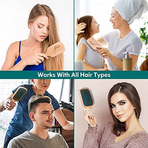 Hair Brush,Hair Brushes for Women Men Kids,Natural Wooden Paddle Detangler Brush and Small Travel Styling Brush Set for Curly Thick Thin Fine Wet Dry Hair Detangling Smoothing Massaging Blowdrying