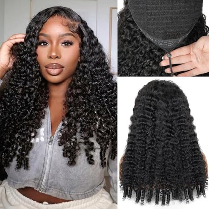 Burmese Curly Half Wigs Human Hair 3 In 1 Seamless Flip Over Half Wigs With Drawstring for Women Glueless Wig Human Hair with Spiral End,Water Wave Headband Wig,Beginner Friendly,200% Density (18inch)