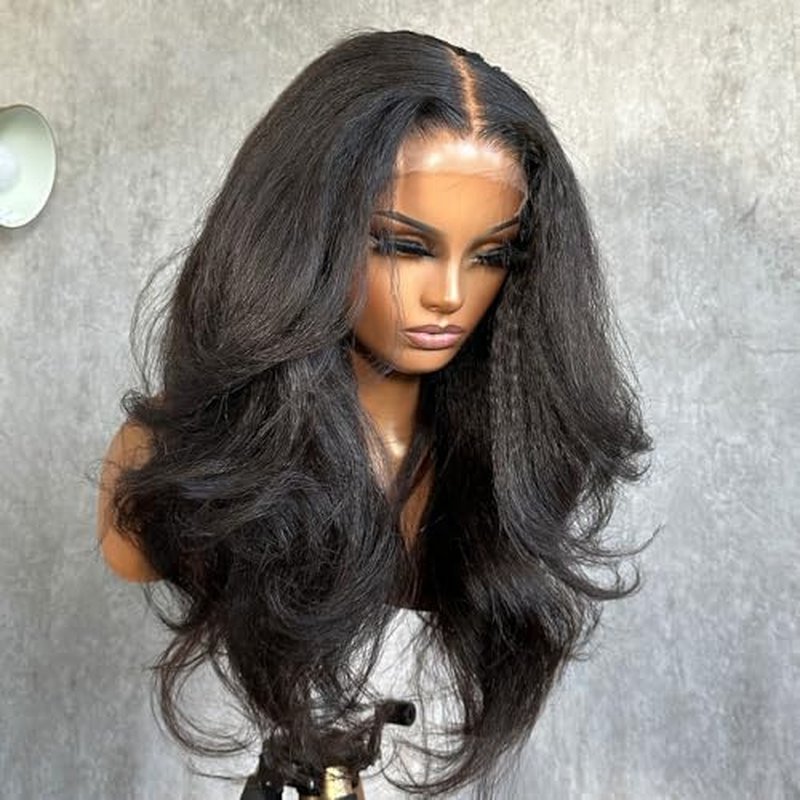 Kinky Straight and Body Wave Wig Glueless Pre Plucked Bleached Knots Lace Front Wig Melted Hairline Ready to Wear 5x5 HD Lace Closure Wigs Human Hair for Women 180% Density (14inches)