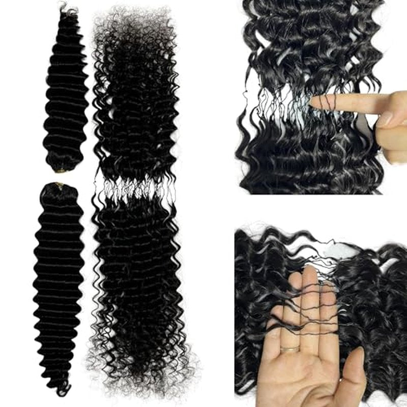 Feather Human Hair Crochet Bundles Knotless Deep Loose Wave Extensions Lightweight Micro Twists Pre Separated Crochet Hair For Braiding Curly 14Inch 120g 100Strands