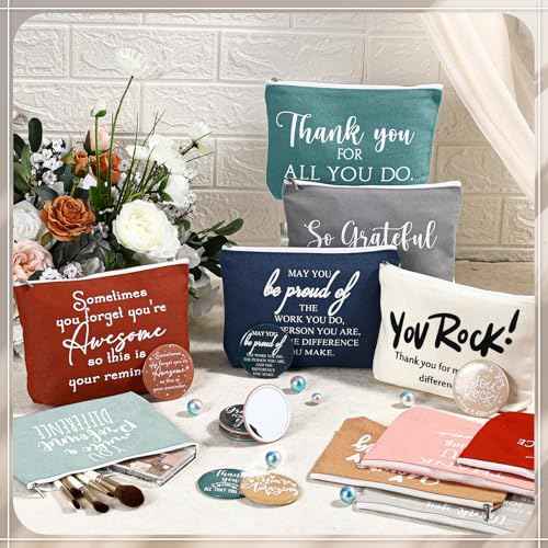 40 Pcs Employee Appreciation Gifts Inspirational Canvas Makeup Bags Compact Mirrors Bulk Cosmetic Bags Portable Mirror Thank You Gifts for Women Christmas Nurse Practitioner (Praise)