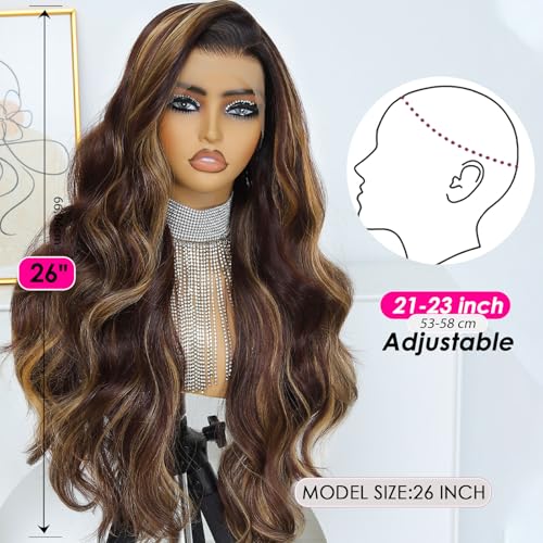 Highlight Synthetic Lace Front Wig 13x4 Lace Front Wig Honey Blonde Glueless Synthetic Body wave Lace Frontal Wig for Women 26 Inch