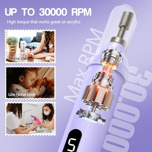 Electric Nail Drill Machine Handheld Flat Light 2-in-1 for Beginners Acrylic Gel Nails Manicure Pedicure Polishing Shape Tool with 8 Bits Gel Nails and Home Salon Use