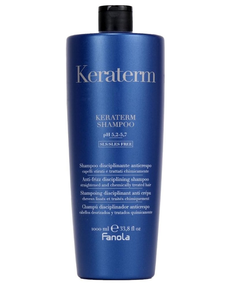 Fanola Keraterm Smoothing Anti Frizz Shampoo - Keratin Shampoo with Shea Butter & Macadamia Oil for Shine & Nourishment - Sulfate-Free Hair Wash for Heat-Damaged & Chemically-Treated Hair (1000 ml)