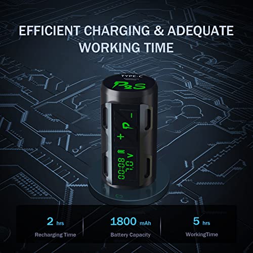 EZ Wireless Tattoo Machine - Rotary Tattoo Pen Machine with 1800mAh Battery Power Supply Rotary Tattoo Gun Equipment Needle Cartridges for Professional Tattoo Supply (Portex 2S Black)