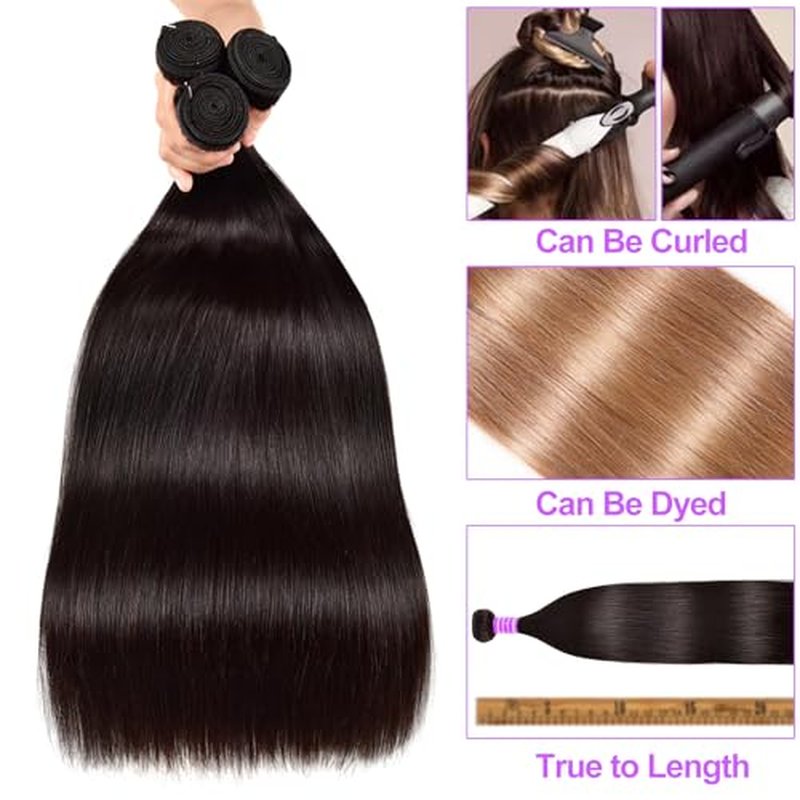 12A Human Hair Bundles Straight 4 Bundles 100% Unprocessed Brazilian Virgin Hair Double Weft Bundles Deals Human Hair Straight Human Hair Extensions Natural Color (4 Bundles, 24242424)