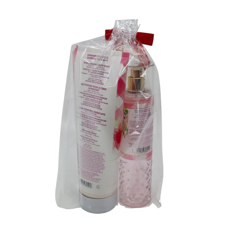 Bath & Body Works GINGHAM GORGEOUS Fine Fragrance Mist & Moisturizing Body Wash 2-piece Gift Set with a Red Bow for Holiday – Full Size
