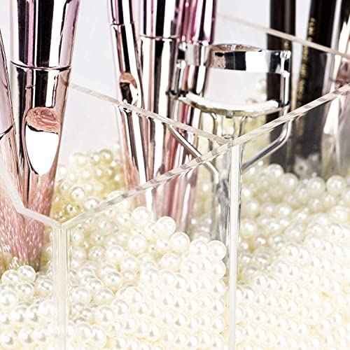 YestBuy Clear Makeup Brush Holder, Acrylic Makeup Brush Organizer For Vanity, Cosmetic Brush Storage Box with Pearls, For Bathroom, Bedroom, Vanity Countertop