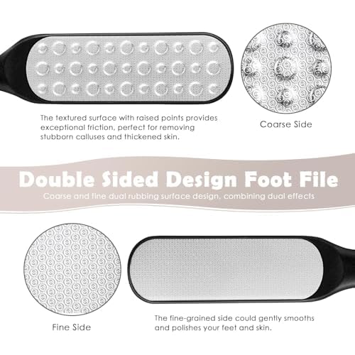 2 Pack Pedicure Foot Files Callus Remover with Double Sided Feet Rasp for Dead Skin. Can be Used on Both Wet and Dry feet (Black & White)