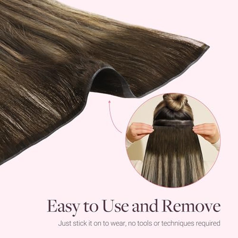 GOO GOO Tape In Weft Hair Extensions Human Hair, Genius PU Long Weft Tape In Hair Extensions Real Human Hair, Silky Easy to Use, 4/27/4 Balayage Chocolate Brown to Caramel Blonde 22 inch 60g