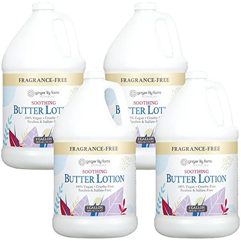 Ginger Lily Farms Botanicals Soothing Butter Lotion for Dry, Sensitive Skin, 100% Vegan & Cruelty-Free, Fragrance Free, 1 Gallon Refill (Pack of 4)