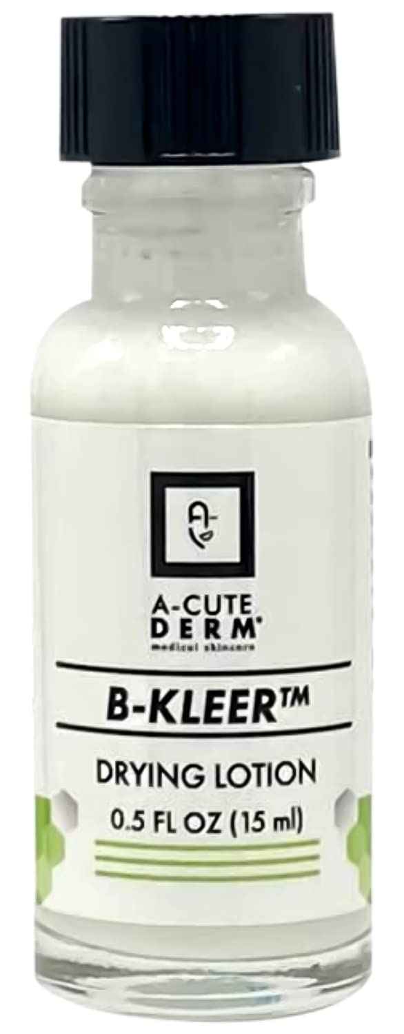 A-Cute Derm B-Kleer Drying Lotion Advanced Blemish Spot Treatment for Pimples, Razor Bumps & Oily T-Zone Fast-Acting Overnight Formula, Use Day or Night 0.5 oz