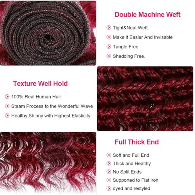 26 28 30 inch Burgundy Bundles Red Human Hair Bundles 99J Human Hair Bundle Burgundy Deep Wave Bundle Red Color
