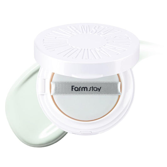 Farmstay Radiant Green Tone-Up Cushion – Color Correcting, Lightweight Coverage, Even Skin Tone, Oil Control, Korean Beauty Cushion Compact for a Flawless Look 0.52oz. /15g