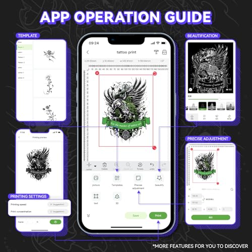 PeriPage Wireless Tattoo Stencil Printer - Professional & Beginner Friendly, Bluetooth & USB Connectivity, 5pcs Free Stencil Paper Included
