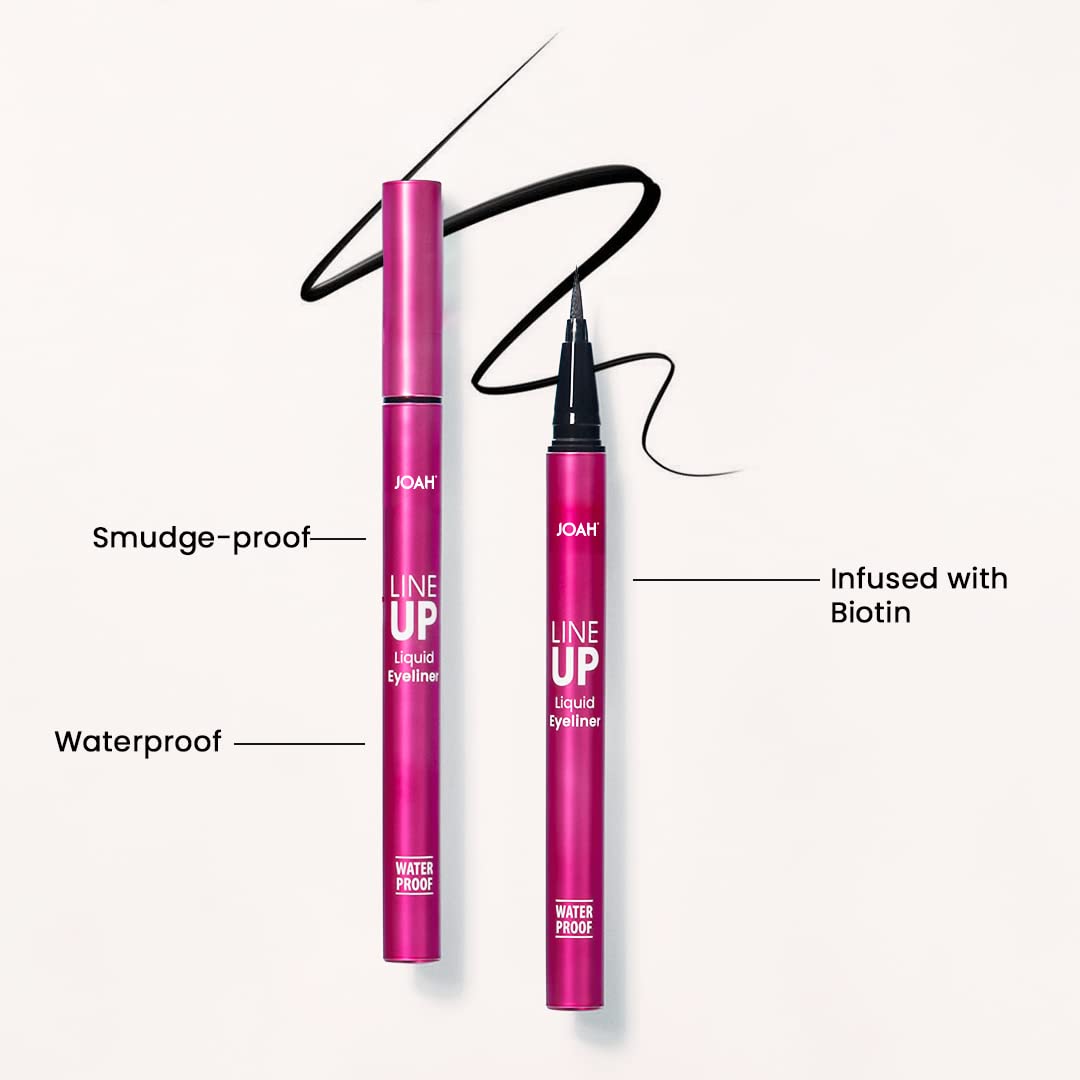 JOAH Line Up Liquid Eyeliner with Precision Felt Tip, Fast-Drying & Waterproof, Long Lasting, Smudge Proof Eye Liner, Effortless Control, Biotin Infused, Black