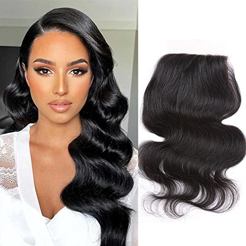 10A 14" Silk Base Closure with Baby Hair Body Wave Virgin Hair Closure 4"X4" Free Part Natural Color