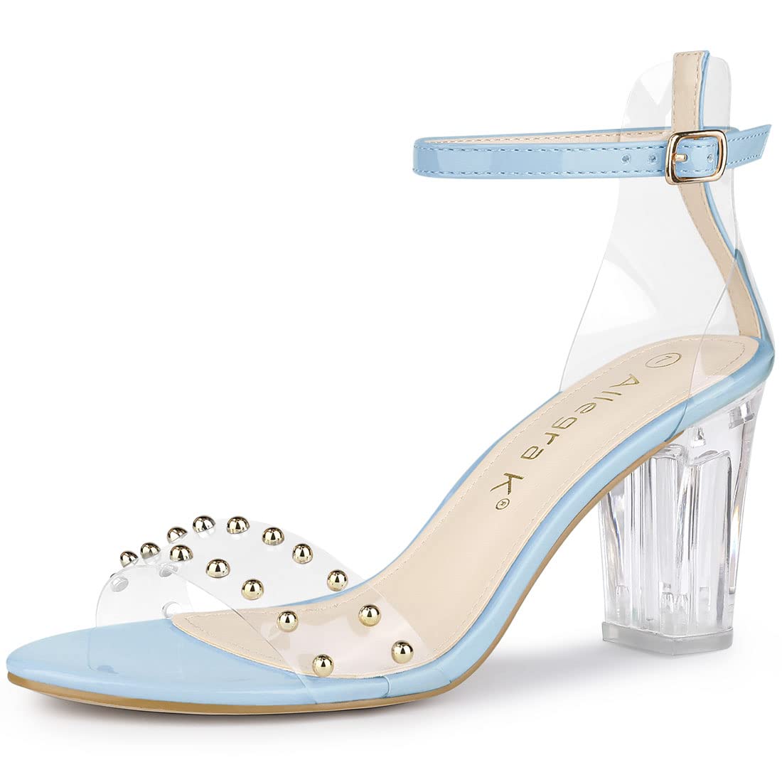 Allegra K Women's Clear Block Heel Ankle Strap Sky Blue Heeled Sandals 9 M US