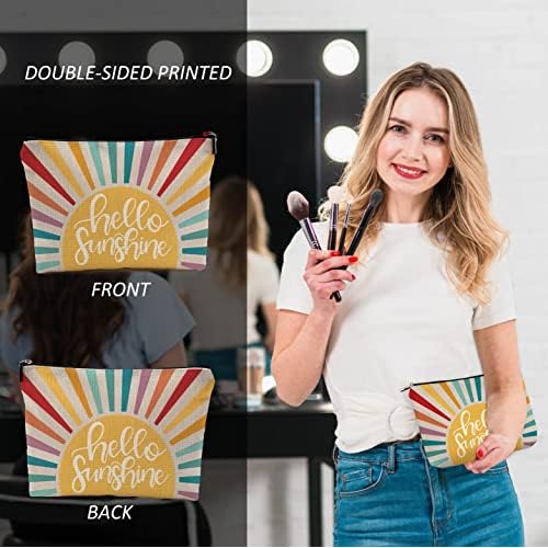OHSUL Hello Sunshine Inspirational Makeup Bag,Boho Sun Colorful Sunshine Ray Cosmetic Bag Travel Pouch,Boho Travel Makeup Bag,Gifts for Boho Lovers Girls