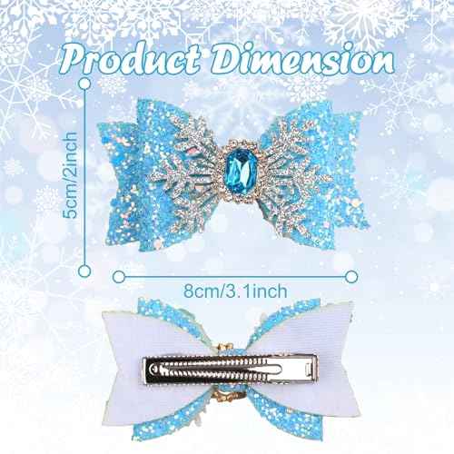 Christmas Bow Hair Clips White Snowflake Glitter Hair Clips Blue Glitter Hair Bow Clip Blue Sapphire Hairgrips White Diamond Hair Clip Design Christmas New Year Party Hair Accessories for Girls Women