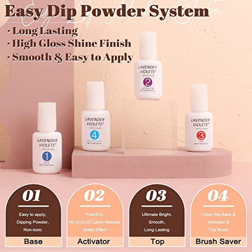 Lavender Violets 22 Pcs Dip Powder Nail Kit Starter - 16 Colors Nude Pinkish Brown Skin Tone with Base Top Coat, Activator, Brush Saver, Nail Buffer and Powder Brush M960B