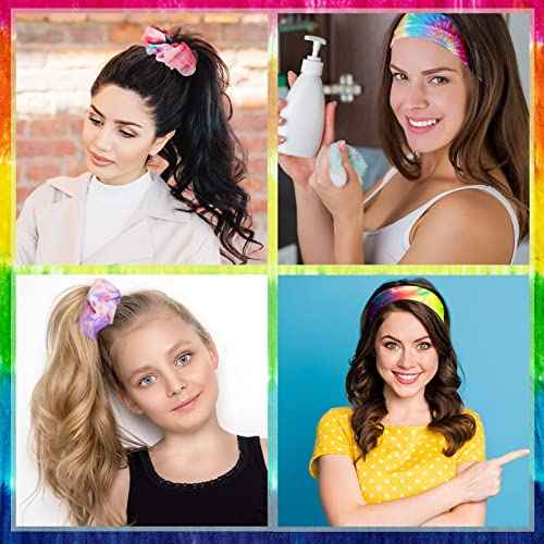 65 Pcs White Cotton Scrunchies Hair Ties Accessories for Tie Dye Party Supplies Including 30 Scrunchies 15 Bow Hair Ties 20 Headband Non Slip Stretchy Elastic Head Wrap Holder for Women DIY Tie Dye