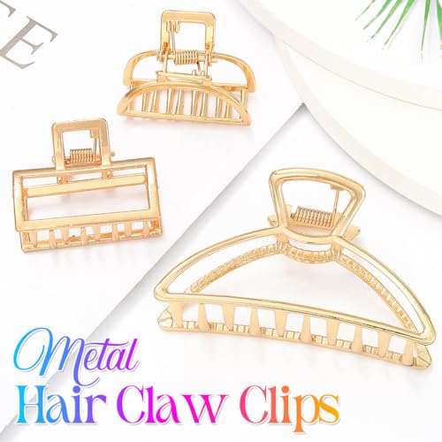 BARTOSI Gold Claw Clips Small Hair Clips Metal Hair Claw Clip Cute Hair Accessories for Women and Girls (Pack of 3)