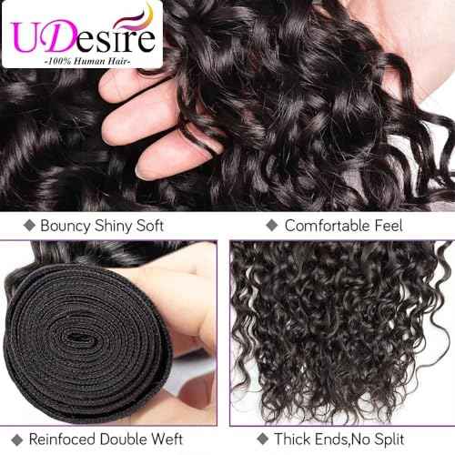 Water Wave Bundles Human Hair 1 Bundles 10Inch Water Wave Bundles 10A Brazilian 100% Unprocessed Virgin Human Hair Wet and Wavy Bundles Double Weft Curly Weave Natural Black