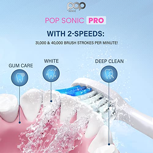 Pop Sonic Ultimate Pro Rechargeable Toothbrush (Navy) - 40,000 Strokes/Min, Dupont Nylon Bristles, Quadrant Pacer & Timer for Teens & Adults