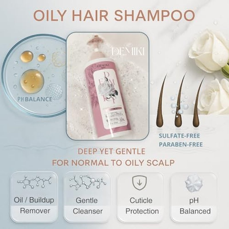 DEMIKI Japanese Shampoo for Women,Anti-Dandruff with Keratin,Clarifying Shampoo for Oily Hair,Sulfate Free,Rose Scent,Volumizing,hair care,Repairs,Strengthens,Nourishes and Softens,450ml 16fl oz