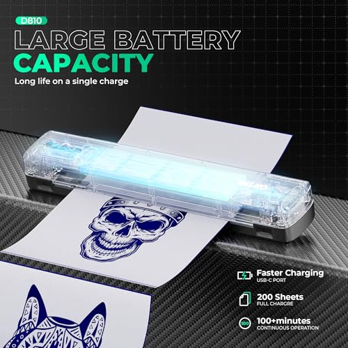 Nelko D810 Tattoo Stencil Printer, Wireless Thermal Tattoo Printer with 10pcs Tattoo Transfer Papers, Portable Tattoo Machine for Artist & Beginners, Compatible with Phone Pad and PC, Smoke Black