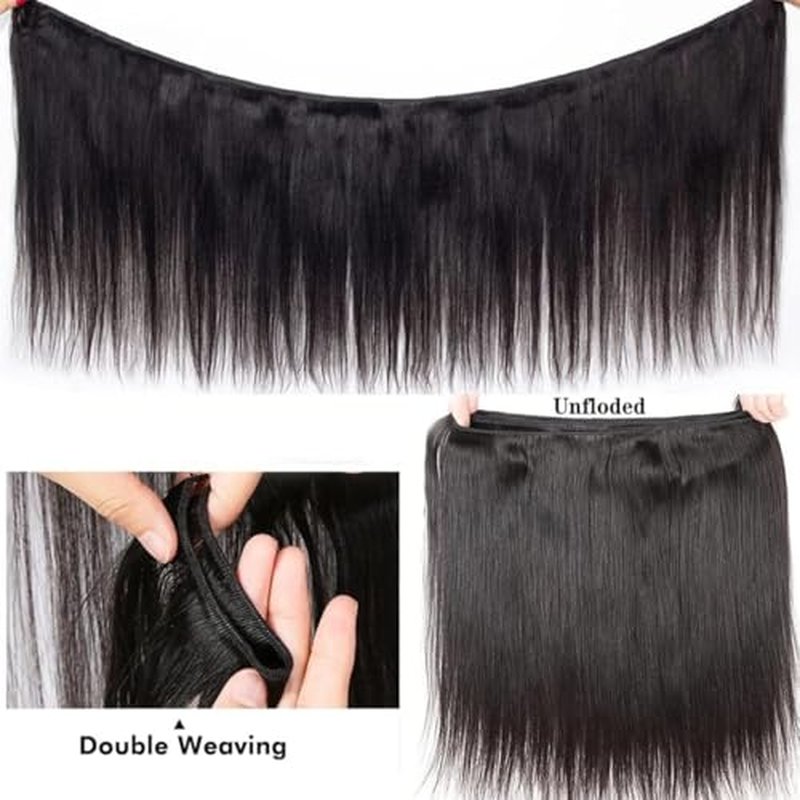Straight Human Hair Bundles 20 22 24 26 Inch Trippy Hair Quick Weave 3 Bundles Human Hair 100% Unprocessed Raw Brazilian Virgin Hair Extensions for Black Women Natural Color