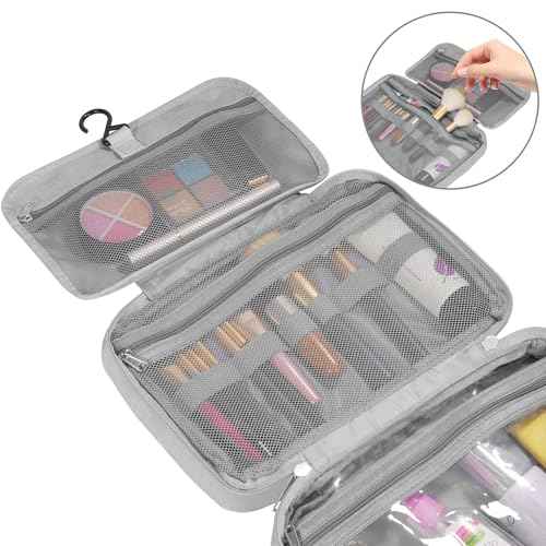 Travel waterproof folding toiletry bag, makeup bag, dry wet separation travel storage bag (gray)