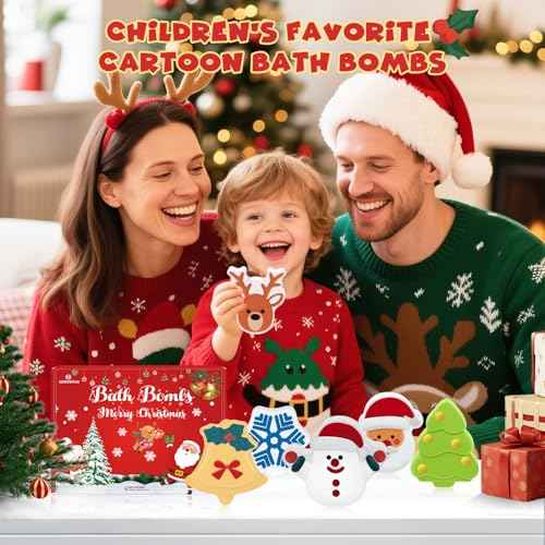 Christmas Bath Bombs Set for Kids,Boys & Girls Stocking Stuffers Gift, Handmade 6 Fun Organic for Children, Gentle Formula Creates, Relaxing Aromas for Women