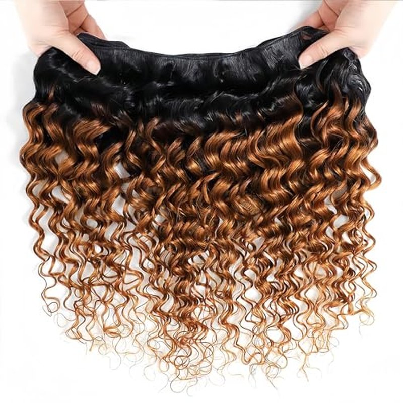 Light Brown Human Hair Bundles Deep Wave 26 28 30 Inch Brazilian Virgin Hair Double Weft Wet and Wavy No Tangle Hair Extensions for Black Women 3 Bundles