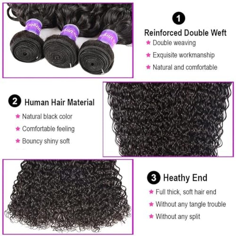 14A Grade Water Wave 3 Bundles Burmese Curly 3 Bundles Human Hair 16 18 20 Inch 100% Unprocessed Brazilian Virgin Human Hair Bundles Natural Black