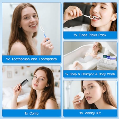 Toiletry Kits Travel Essentials Disposable Hygiene in Bulk, Trial Size Toiletries Supplies Individually Wrapped Traveling Personal Care Items, for Camping, Hotel, Homeless, Charity, 8-in-1 (40-Pack)