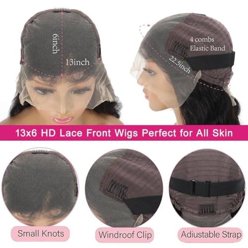 13x6 Body Wave Lace Front Wigs Human Hair Pre Plucked HD Transparent Lace Frontal Wigs Human Hair 200 Density Glueless Brazilian Virgin Human Wigs with Baby Hair for Women