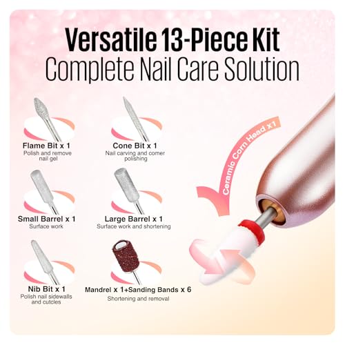MEFA Nail Drill, Portable Electric Nail Drill with 6PCS Nail Drill Bits and Cuticle Oil Pen, Professional Nail File for Acrylic Gel Dip Powder, Manicure Pedicure Nail Set Efile Nail Drill for Salon